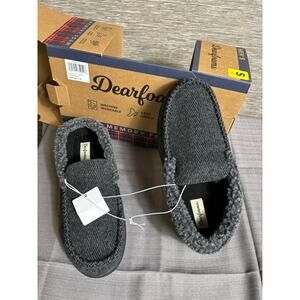 Dearfoams Slippers Shoes Mens Size 7 Black Herringbone Moccasin Memory Foam